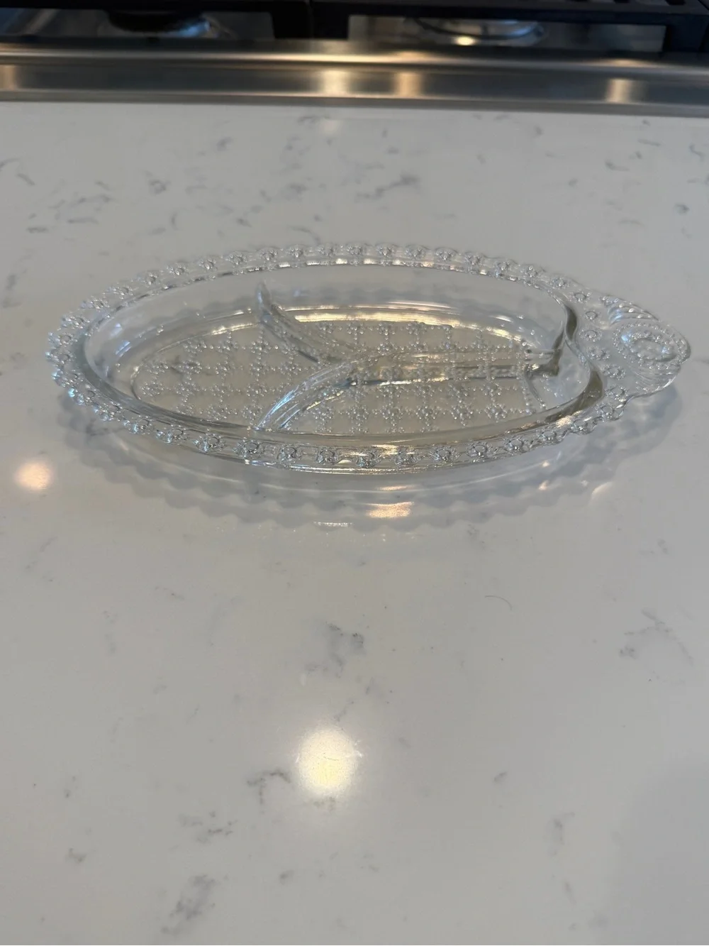Divided Relish Dish Beaded vintage clear
